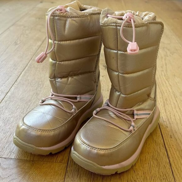 Lands’ End Kids Snow Flurry Insulated Winter Boots, Gold With Pink Size 2 - Picture 1 of 10
